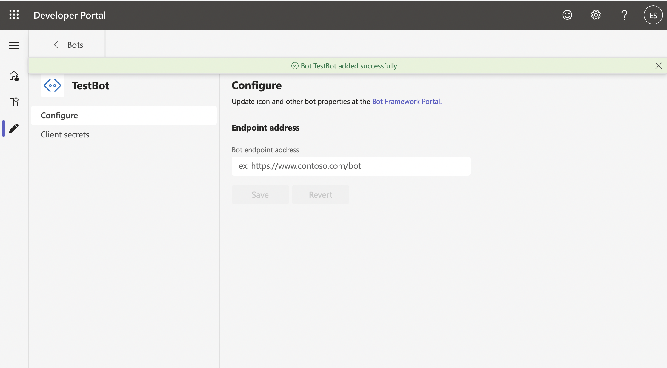 Developer Portal - Configure bot